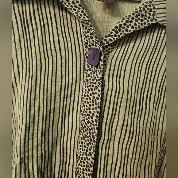 Ali Miles Green Striped Rayon 3/4 Sleeve Art To Wear Button Up - Picture 2 of 6
